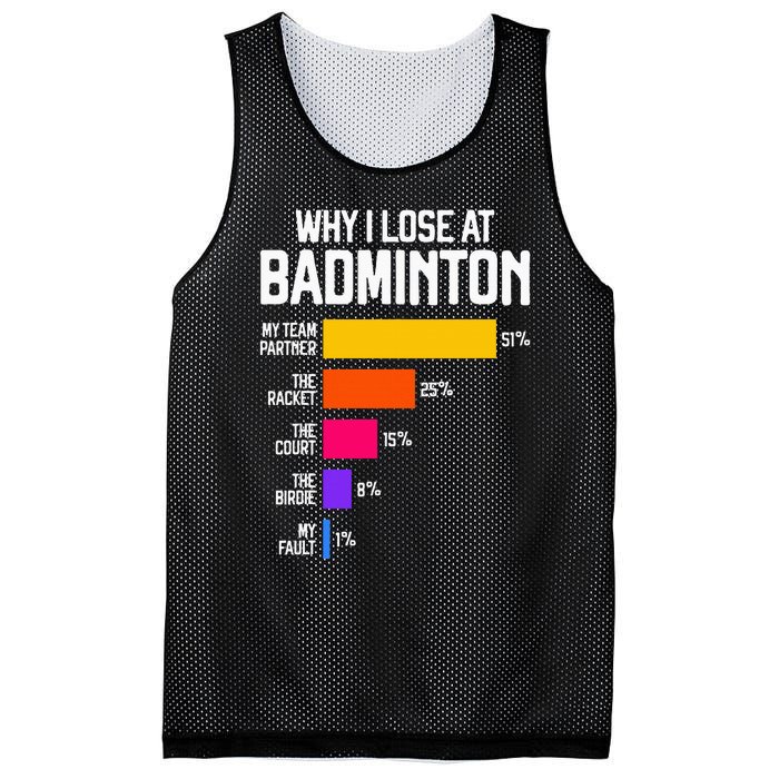 Why I Lose At Badminton Funny Excuses Shuttlecock Birdie Mesh Reversible Basketball Jersey Tank