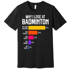 Why I Lose At Badminton Funny Excuses Shuttlecock Birdie Premium T-Shirt