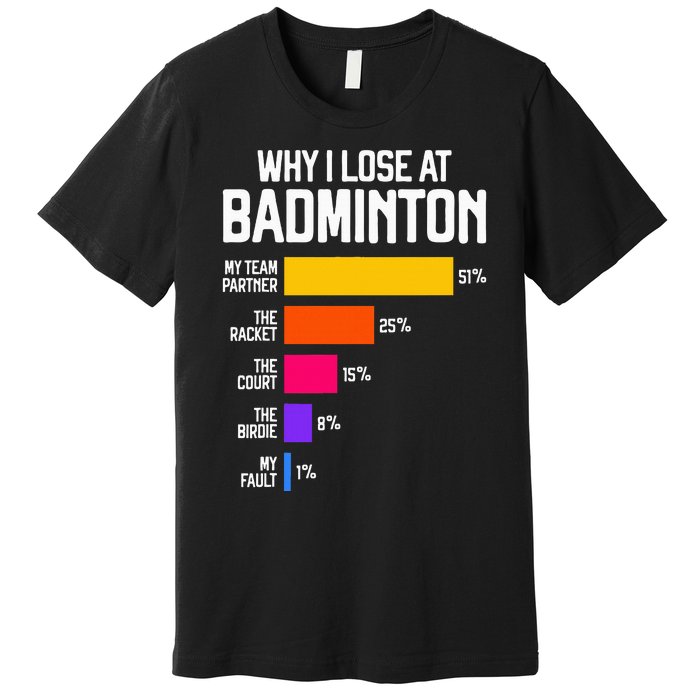 Why I Lose At Badminton Funny Excuses Shuttlecock Birdie Premium T-Shirt