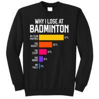 Why I Lose At Badminton Funny Excuses Shuttlecock Birdie Tall Sweatshirt