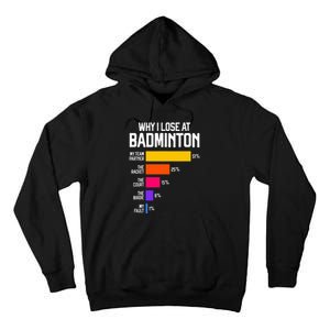 Why I Lose At Badminton Funny Excuses Shuttlecock Birdie Tall Hoodie