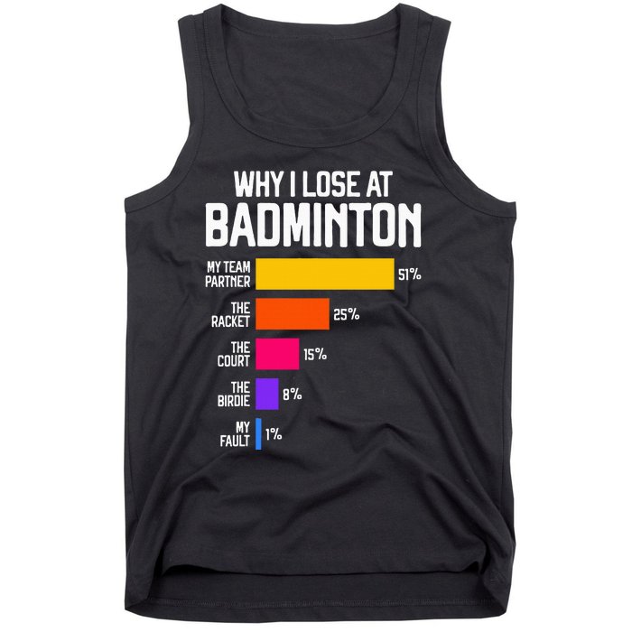 Why I Lose At Badminton Funny Excuses Shuttlecock Birdie Tank Top