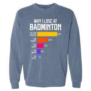 Why I Lose At Badminton Funny Excuses Shuttlecock Birdie Garment-Dyed Sweatshirt