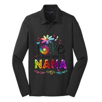 Womens I Love Being Called Nana Daisy Flower Cute Mother's Day Silk Touch Performance Long Sleeve Polo