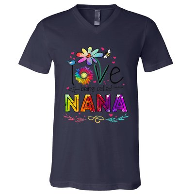 Womens I Love Being Called Nana Daisy Flower Cute Mother's Day V-Neck T-Shirt