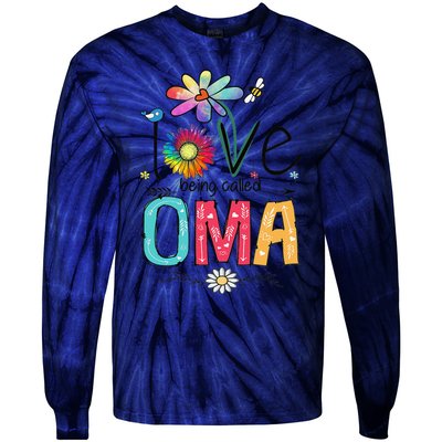 Womens I Love Being Called Oma Daisy Flower Cute Mother's Day Tie-Dye Long Sleeve Shirt