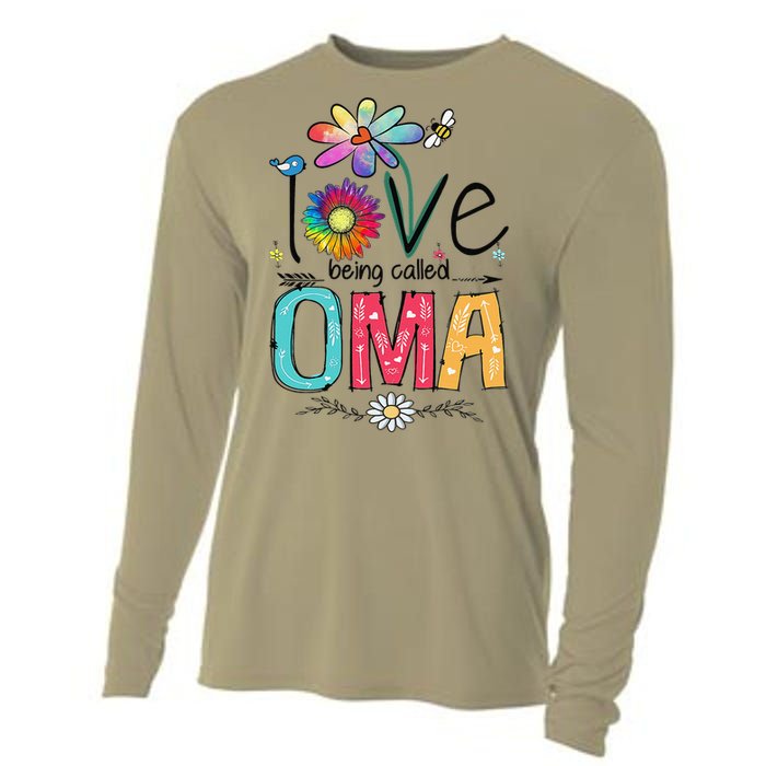 Womens I Love Being Called Oma Daisy Flower Cute Mother's Day Cooling Performance Long Sleeve Crew