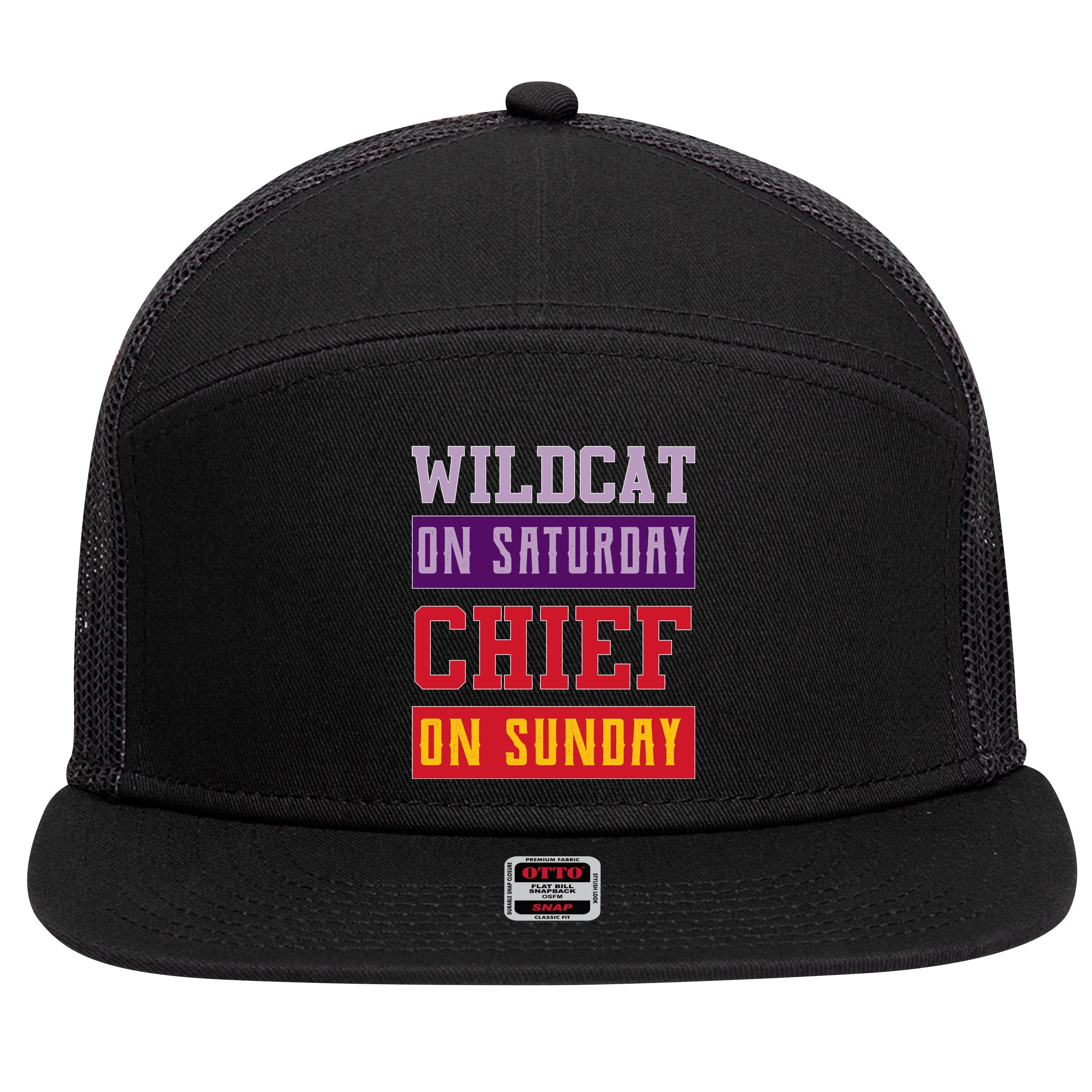 Wildcat On Saturday Chief On Sunday 7 Panel Mesh Trucker Snapback Hat