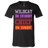 Wildcat On Saturday Chief On Sunday V-Neck T-Shirt