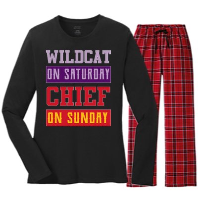 Wildcat On Saturday Chief On Sunday Women's Long Sleeve Flannel Pajama Set 