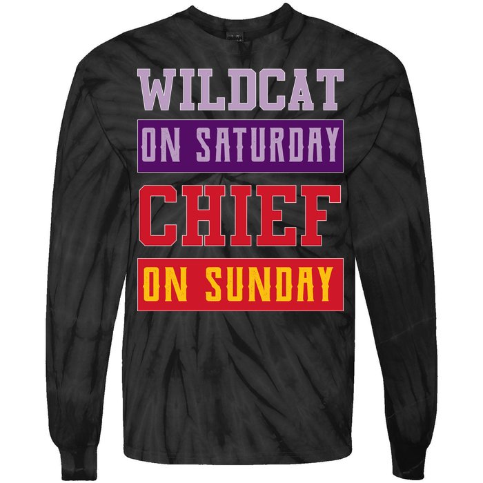 Wildcat On Saturday Chief On Sunday Tie-Dye Long Sleeve Shirt