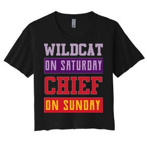 Wildcat On Saturday Chief On Sunday Women's Crop Top Tee