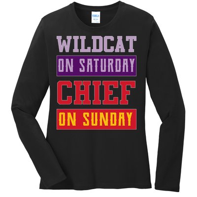 Wildcat On Saturday Chief On Sunday Ladies Long Sleeve Shirt