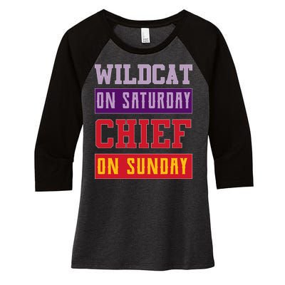 Wildcat On Saturday Chief On Sunday Women's Tri-Blend 3/4-Sleeve Raglan Shirt