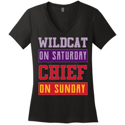 Wildcat On Saturday Chief On Sunday Women's V-Neck T-Shirt