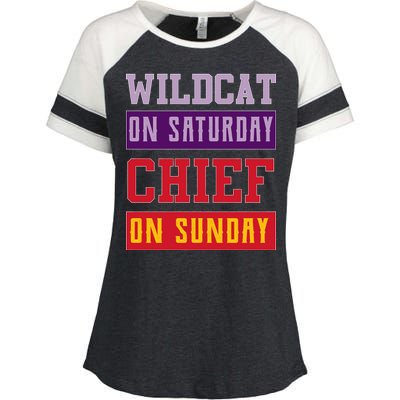 Wildcat On Saturday Chief On Sunday Enza Ladies Jersey Colorblock Tee