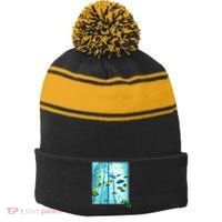 Wilderness Fish In Nature Stripe Pom Pom Beanie