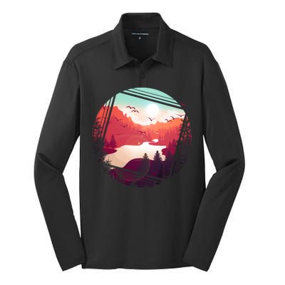 Wilderness Nature Scenery Silk Touch Performance Long Sleeve Polo