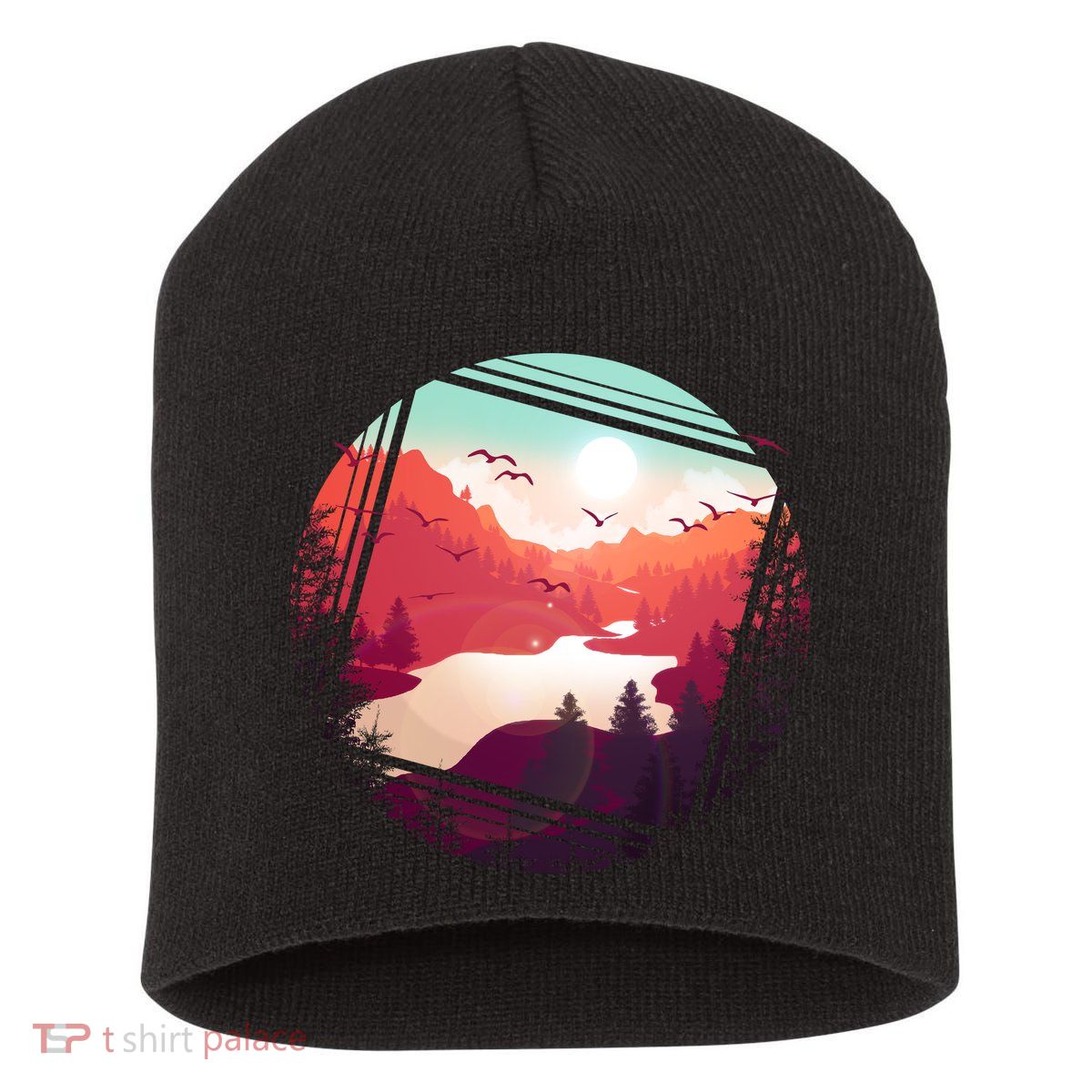 Wilderness Nature Scenery Short Acrylic Beanie