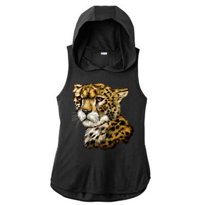 Wildlife - Big Face Cheetah Portrait Ladies PosiCharge Tri-Blend Wicking Draft Hoodie Tank