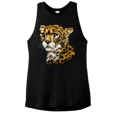 Wildlife - Big Face Cheetah Portrait Ladies PosiCharge Tri-Blend Wicking Tank