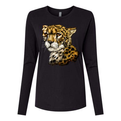 Wildlife - Big Face Cheetah Portrait Womens Cotton Relaxed Long Sleeve T-Shirt