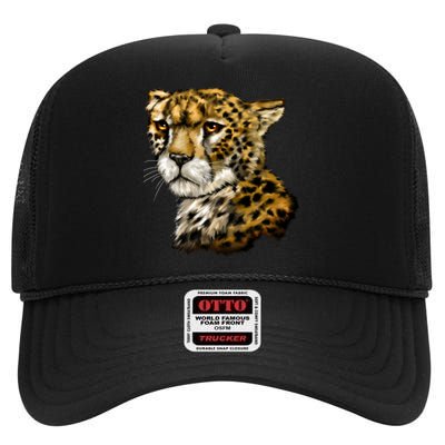 Wildlife - Big Face Cheetah Portrait High Crown Mesh Back Trucker Hat