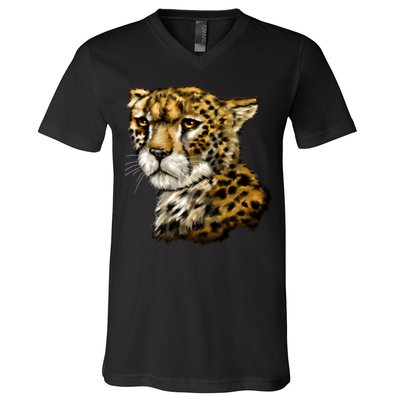 Wildlife - Big Face Cheetah Portrait V-Neck T-Shirt