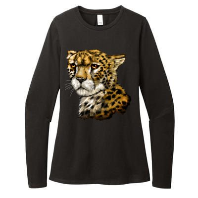 Wildlife - Big Face Cheetah Portrait Womens CVC Long Sleeve Shirt