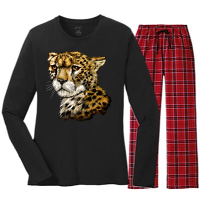 Wildlife - Big Face Cheetah Portrait Women's Long Sleeve Flannel Pajama Set 