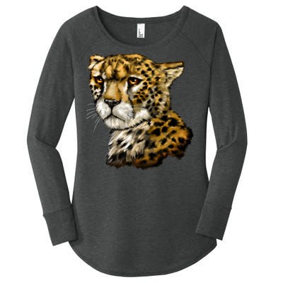 Wildlife - Big Face Cheetah Portrait Women's Perfect Tri Tunic Long Sleeve Shirt