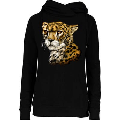 Wildlife - Big Face Cheetah Portrait Womens Funnel Neck Pullover Hood