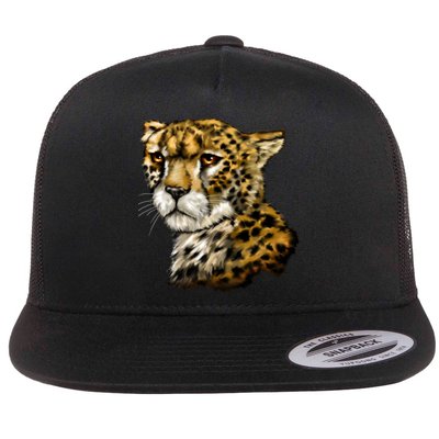 Wildlife - Big Face Cheetah Portrait Flat Bill Trucker Hat