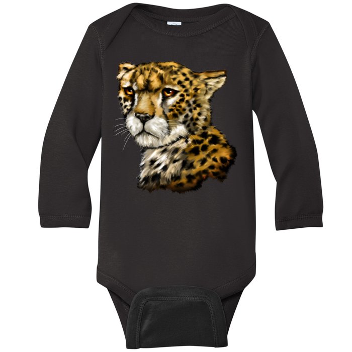 Wildlife - Big Face Cheetah Portrait Baby Long Sleeve Bodysuit