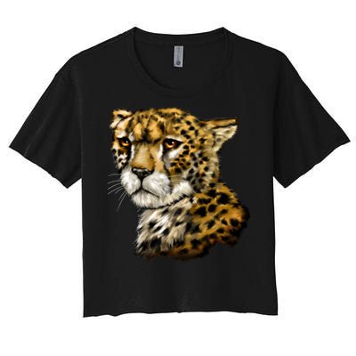 Wildlife - Big Face Cheetah Portrait Women's Crop Top Tee