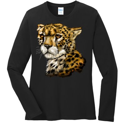 Wildlife - Big Face Cheetah Portrait Ladies Long Sleeve Shirt