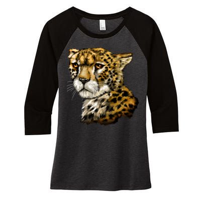 Wildlife - Big Face Cheetah Portrait Women's Tri-Blend 3/4-Sleeve Raglan Shirt