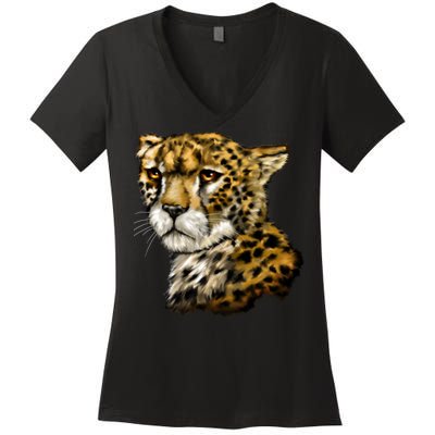 Wildlife - Big Face Cheetah Portrait Women's V-Neck T-Shirt