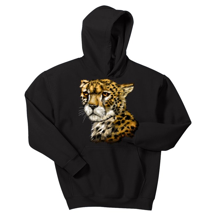 Wildlife - Big Face Cheetah Portrait Kids Hoodie