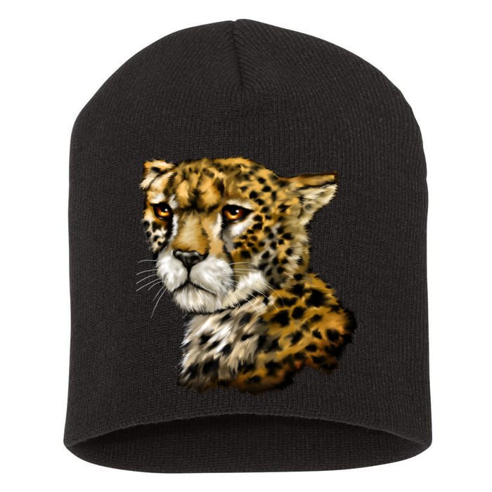 Wildlife - Big Face Cheetah Portrait Short Acrylic Beanie