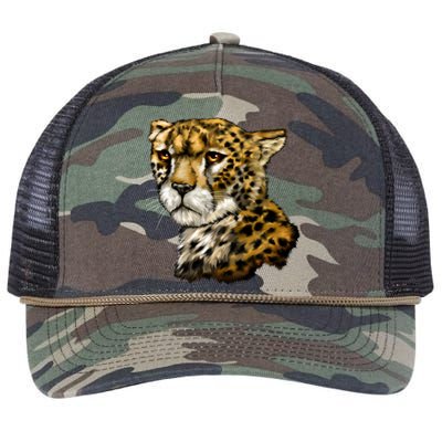 Wildlife - Big Face Cheetah Portrait Retro Rope Trucker Hat Cap