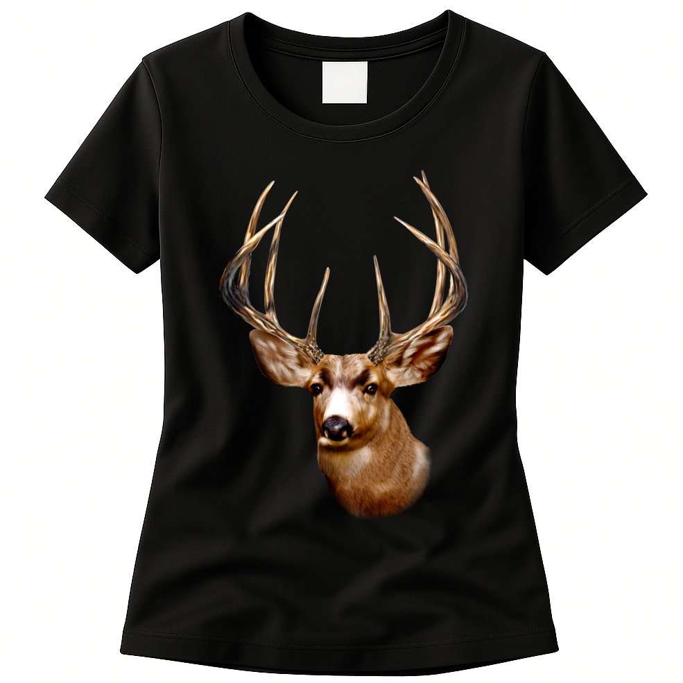Wildlife - Big Face Deer Head Portrait Womens T-Shirt