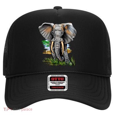 Wildlife - Big Face Elephant Portrait High Crown Mesh Back Trucker Hat