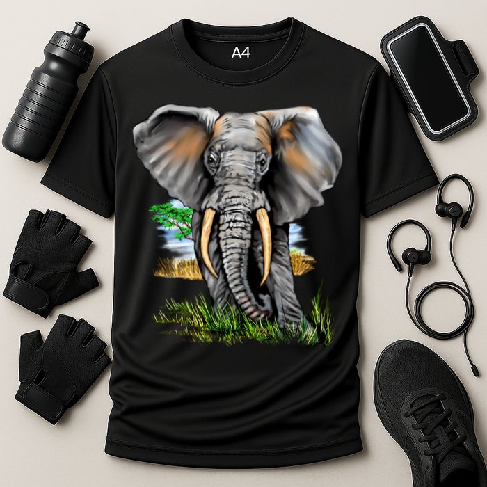 Wildlife - Big Face Elephant Portrait Cooling Performance Crew T-Shirt