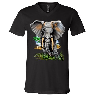 Wildlife - Big Face Elephant Portrait V-Neck T-Shirt