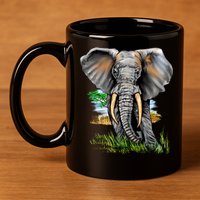 Wildlife - Big Face Elephant Portrait 11oz C Handle Ceramic Mug
