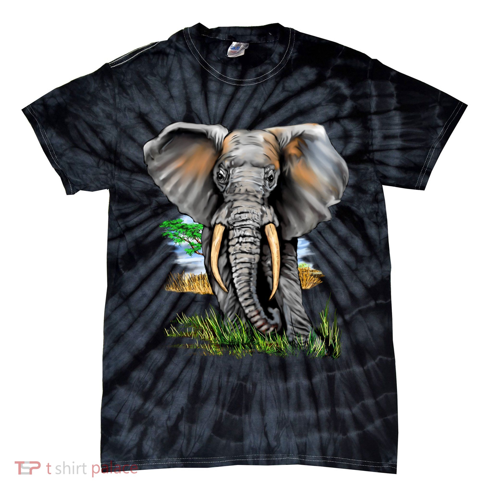 Wildlife - Big Face Elephant Portrait Tie-Dye T-Shirt