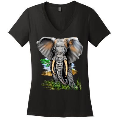 Wildlife - Big Face Elephant Portrait Women's V-Neck T-Shirt