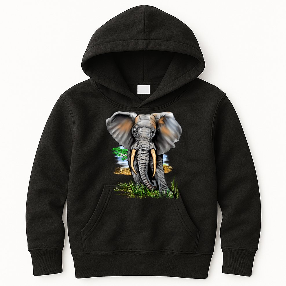 Wildlife - Big Face Elephant Portrait Kids Hoodie