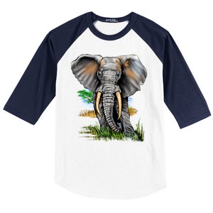 Wildlife - Big Face Elephant Portrait Baseball Sleeve Shirt